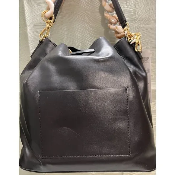 NWT Viola Castellani smooth black leather bucket bag - Picture 4 of 12